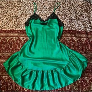 Green Satin Lace Slip dress